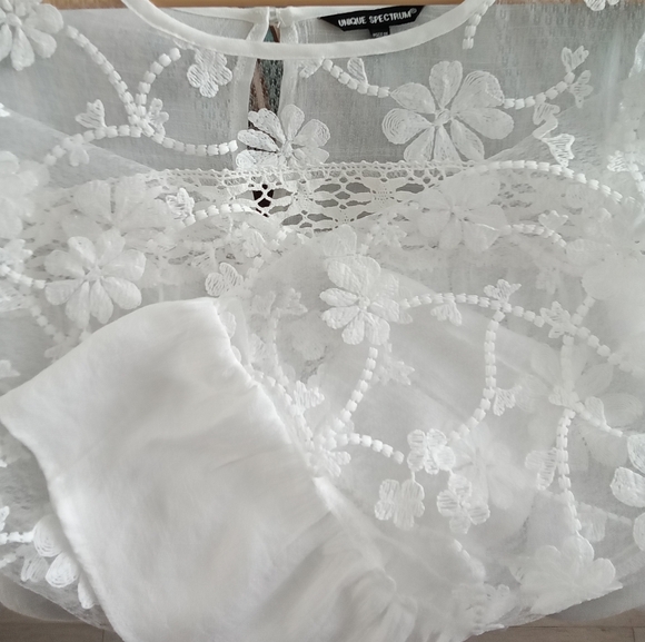 White Boho Gauze Crochet Top 16 - Picture 5 of 6
